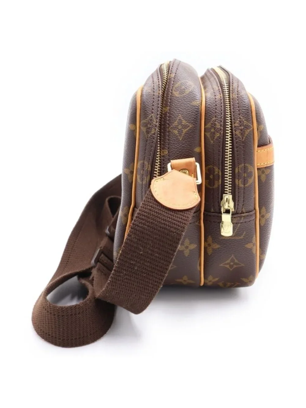 Louis Vuitton Monogram Reporter PM Shoulder Bag Brown Leather Gold